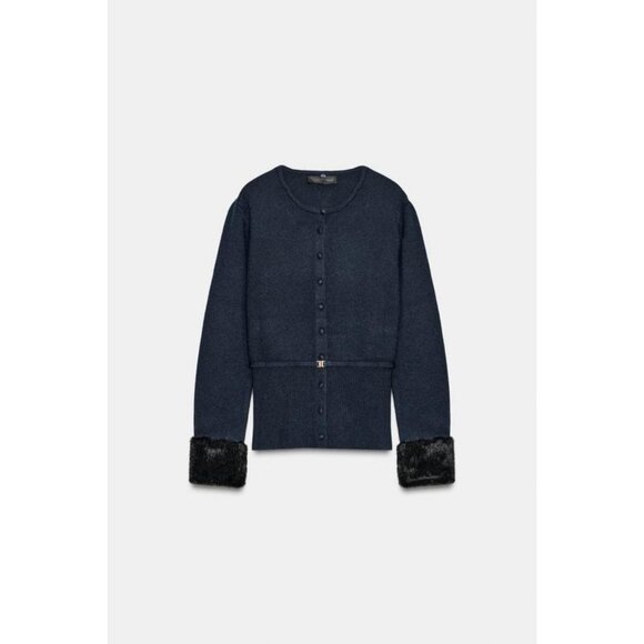 ZARA CONTRAST KNIT FAUX FUR CARDINGAN - Picture 9 of 9